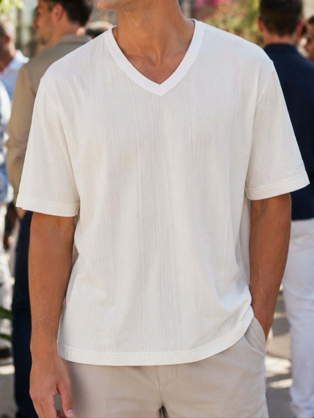 Calvin Klein Off-white V-Neck Short Sleeve Top